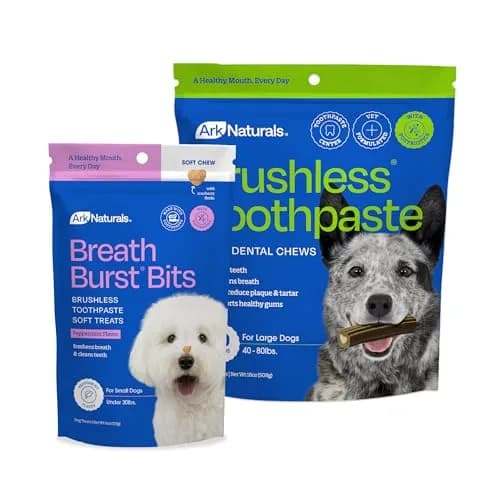 ARK NATURALS Brushless Toothpaste + Breath Bursts Dog Dental Treats - Large | 18 oz Large Breed Chews for Plaque & Tartar thumbnail 1
