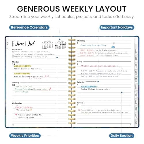 Taja Academic Planner 2026-2027, Jul 2026-Jun 2027 Monthly & Weekly Planner 16 cm (6.3") x 21.5 cm (8.5") | A5 Size, Hardcover, Spiral Bound thumbnail 3