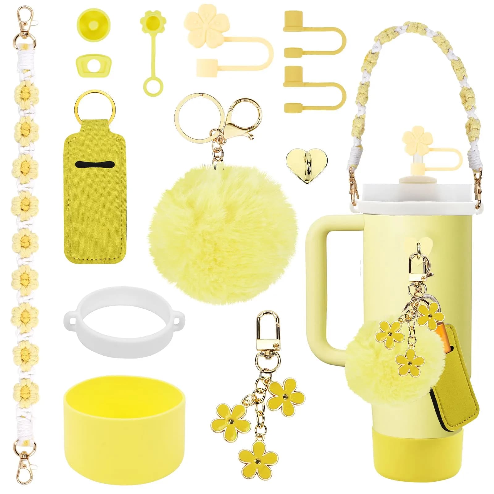 3tyto 13 Pcs Stanley Cup Accessories Set in Pomelo | Bohemian Woven Handle Strap & Silicone Boot