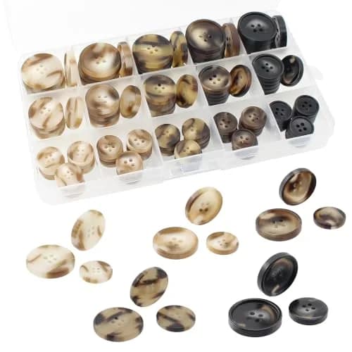 Renashed Faux Buffalo Horn Suit Coat Buttons 15mm, 20mm, 25mm (120-Piece Set) | Resin Buttons for Coats, Jackets, and Crafts thumbnail 1