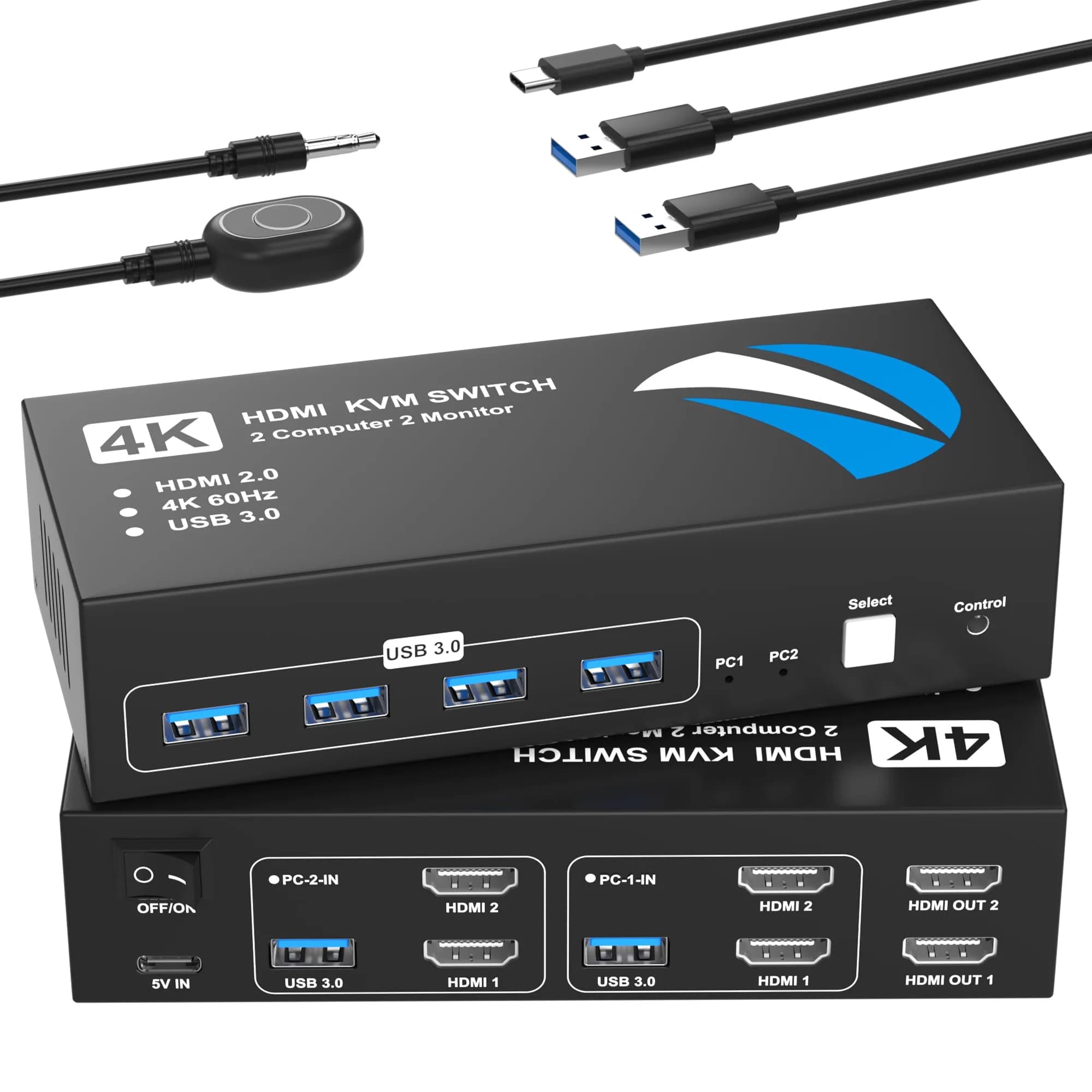 Buerlaseul HDMI KVM Switch 2 Monitors 2 Computers | 4K@60Hz Dual Monitor USB Switch - main product image