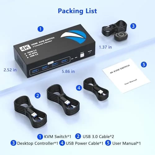 Buerlaseul HDMI KVM Switch 2 Monitors 2 Computers | 4K@60Hz Dual Monitor USB Switch thumbnail 7