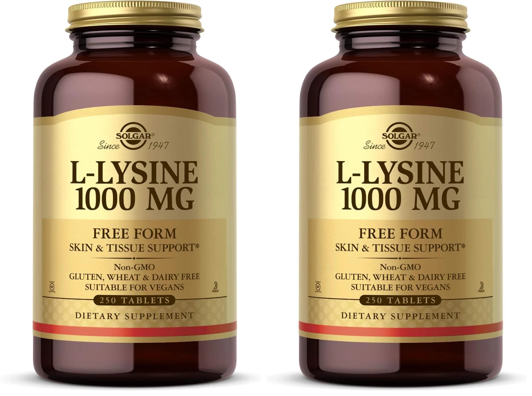 Solgar L-Lysine 1000 mg Tablets 500 Count (250 Count x 2) | Enhanced Absorption for Skin & Collagen Support - main product image