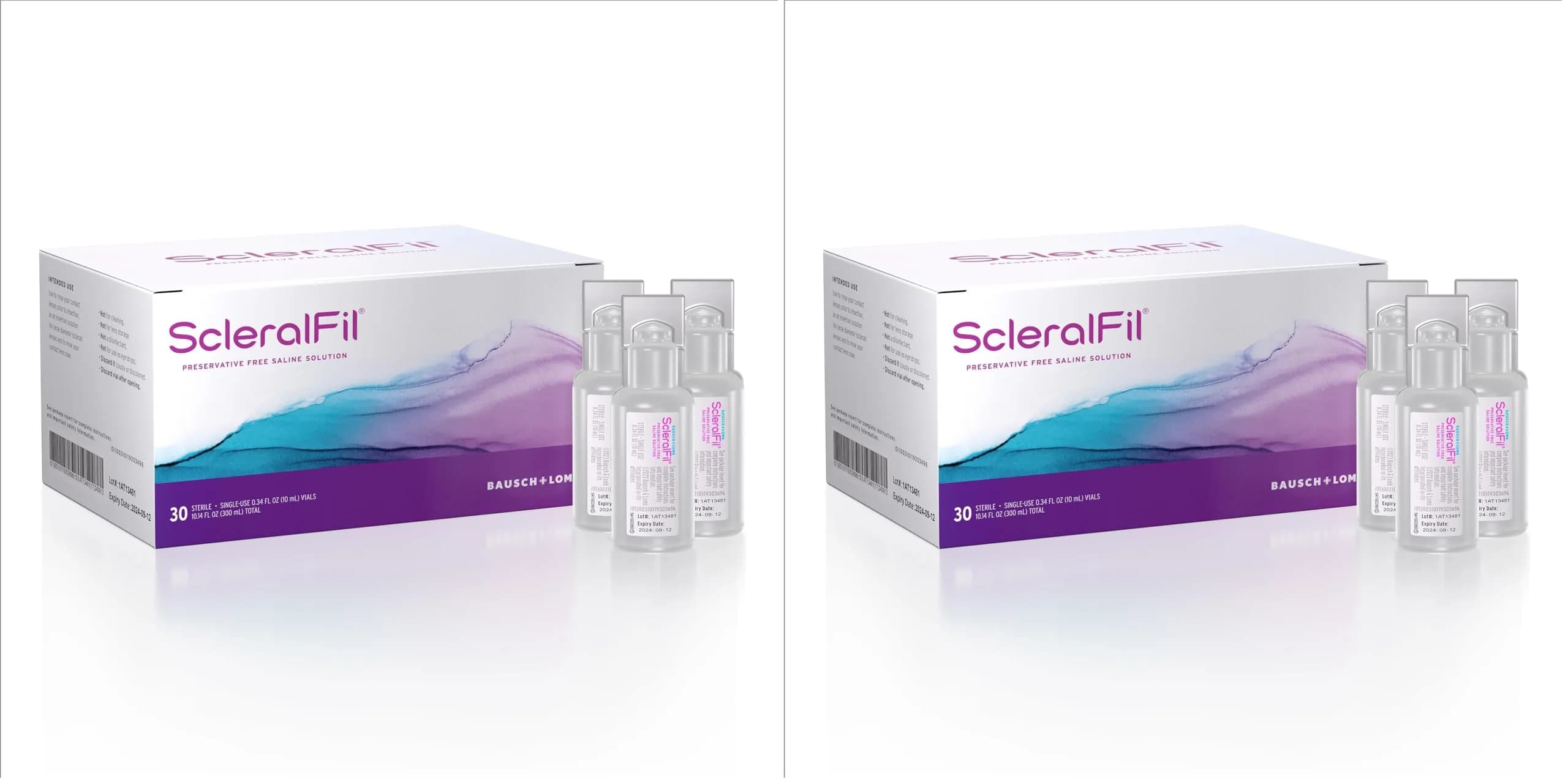 Bausch + Lomb ScleralFil Preservative Free Saline Solution for Scleral Lenses, Buffered Isotonic Rinsing & Insertion Solution for Soft and Rigid Gas Permeable Contacts, Single-Use Vials, 30 Count | 10.14ml (0.34 Fl Oz) Saline Solution — Clear