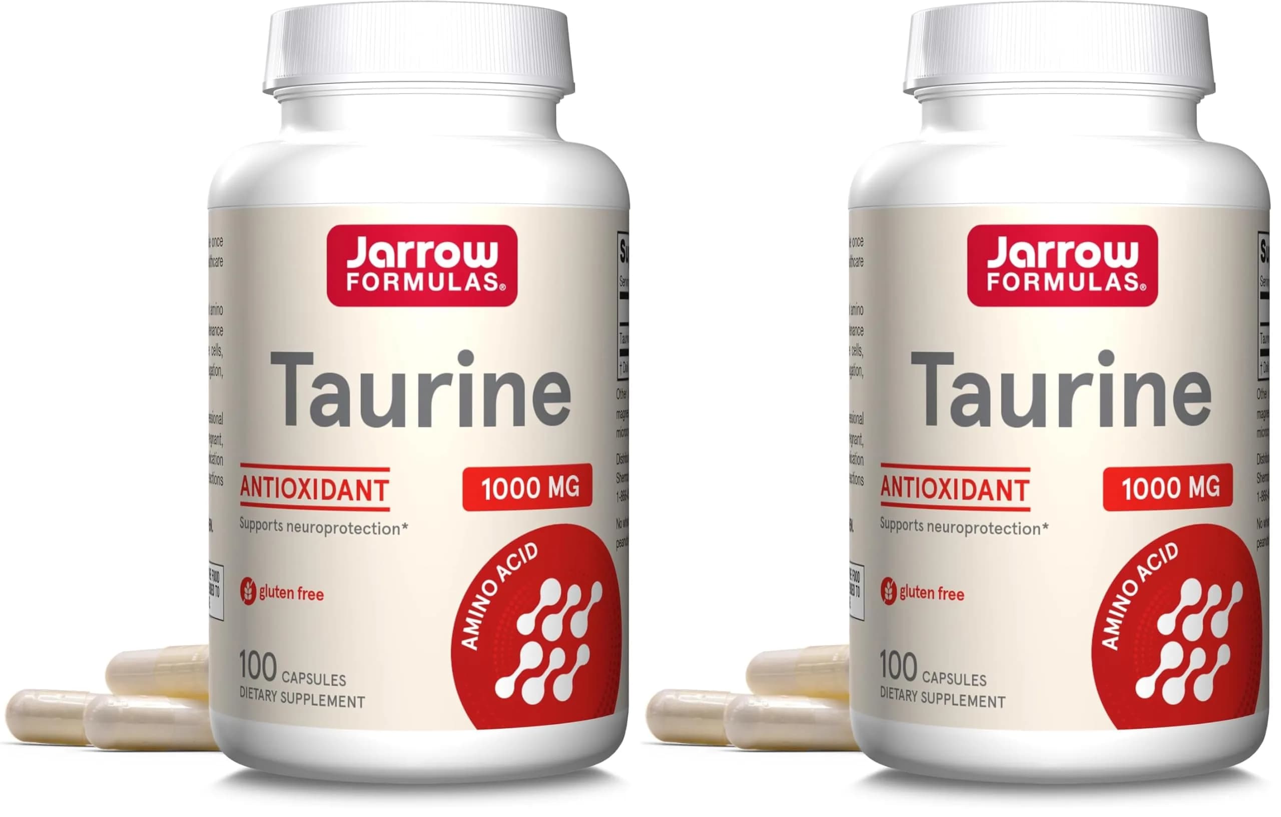 Jarrow Formulas Taurine 1000 mg Capsules | 200 Count (Pack of 2) | Amino Acid Supplement for Brain Health Support