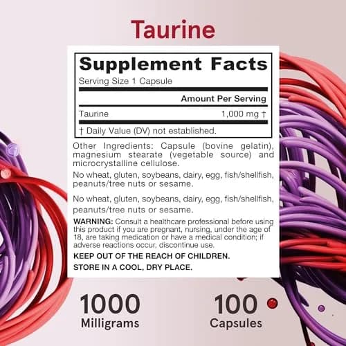 Jarrow Formulas Taurine 1000 mg Capsules | 200 Count (Pack of 2) | Amino Acid Supplement for Brain Health Support thumbnail 6