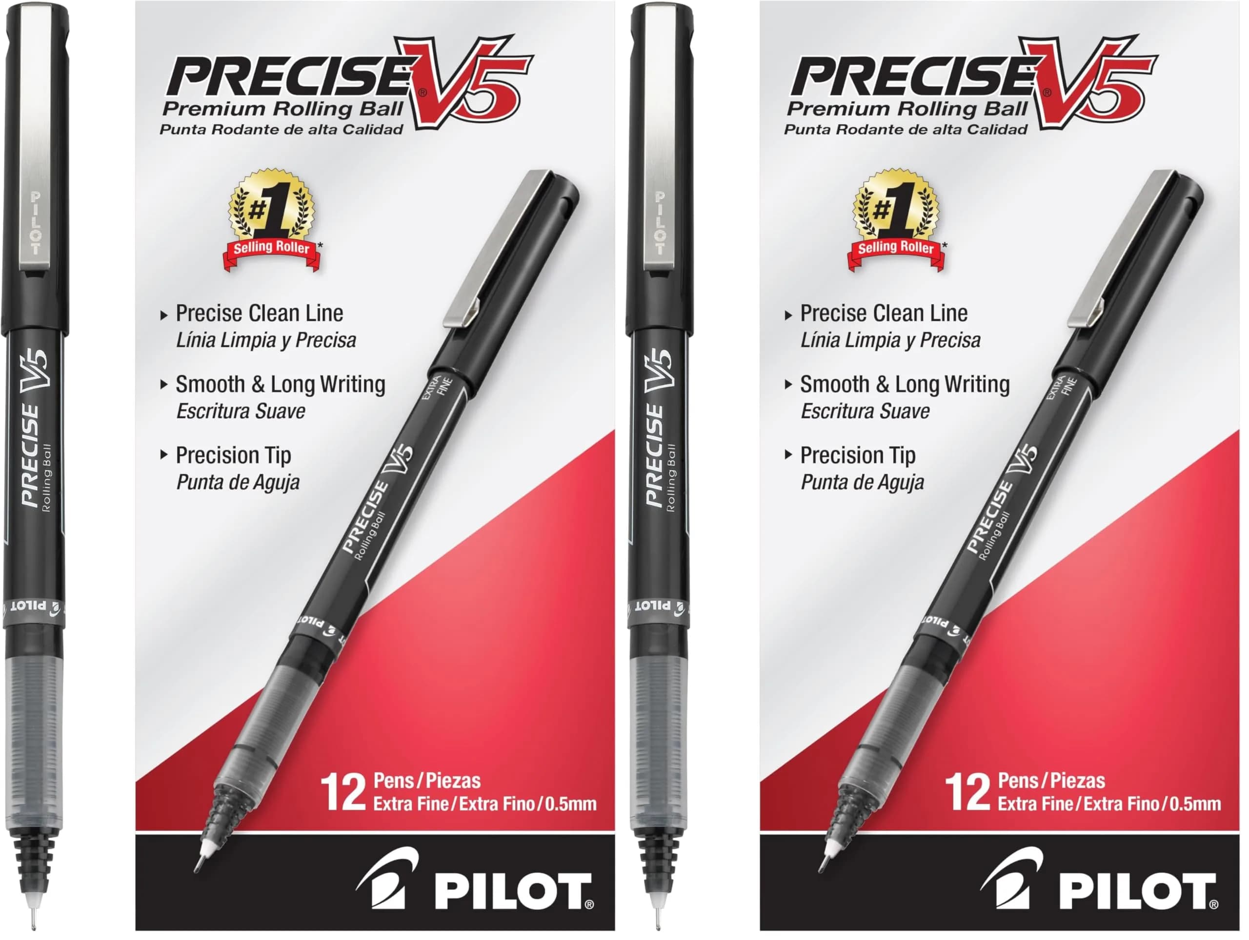 PILOT Precise V5 Rollerball Pens Extra Fine Point 0.5 mm Black 24 Count (Pack of 2) | Smooth Ink Flow for Students & Office