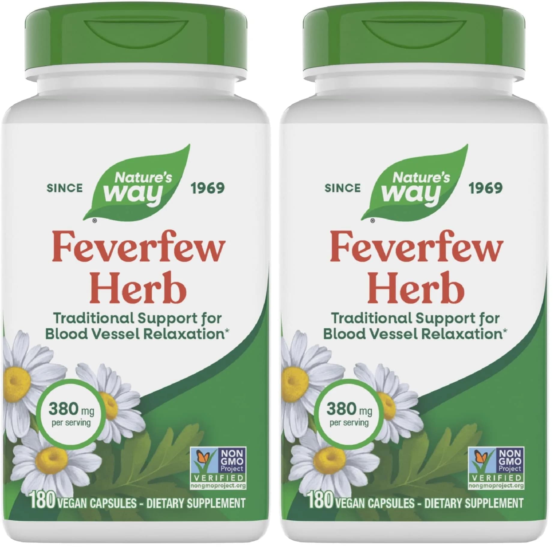 Nature's Way Feverfew Herb Capsules 380 mg (180 Count, Pack of 2) | Traditional Support for Blood Vessel Relaxation