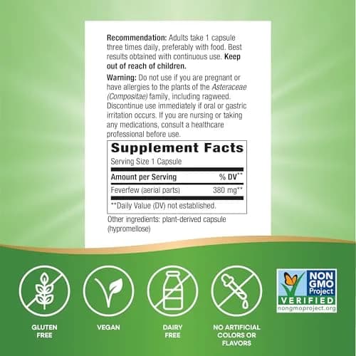 Nature's Way Feverfew Herb Capsules 380 mg (180 Count, Pack of 2) | Traditional Support for Blood Vessel Relaxation thumbnail 5