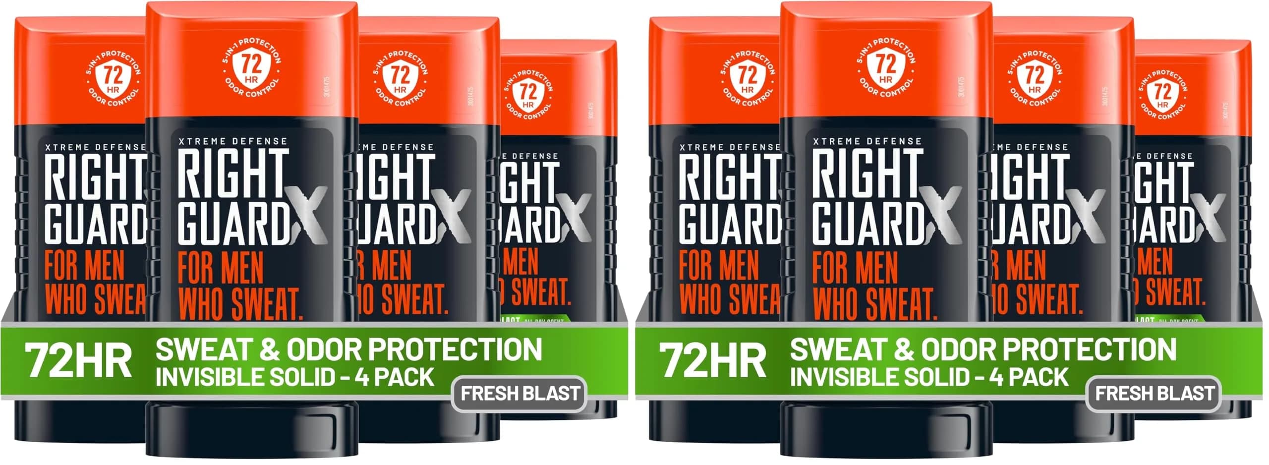 Right Guard Xtreme Defense Invisible Solid Antiperspirant Deodorant Fresh Blast 2.6 oz (Pack of 8) | 72-Hour Odor Control — Fresh