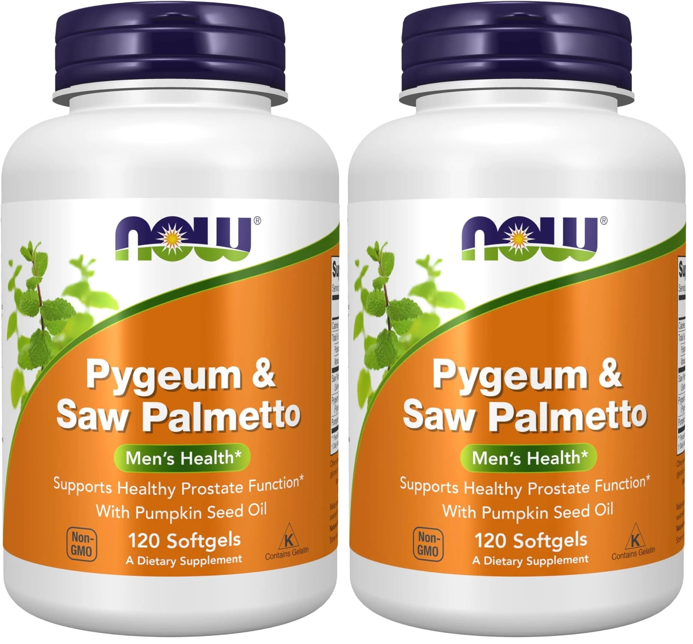 NOW Foods Pygeum & Saw Palmetto with Pumpkin Seed Oil Men's Health 240 Count (120 Count x 2) | Supports Healthy Prostate Function — Brown