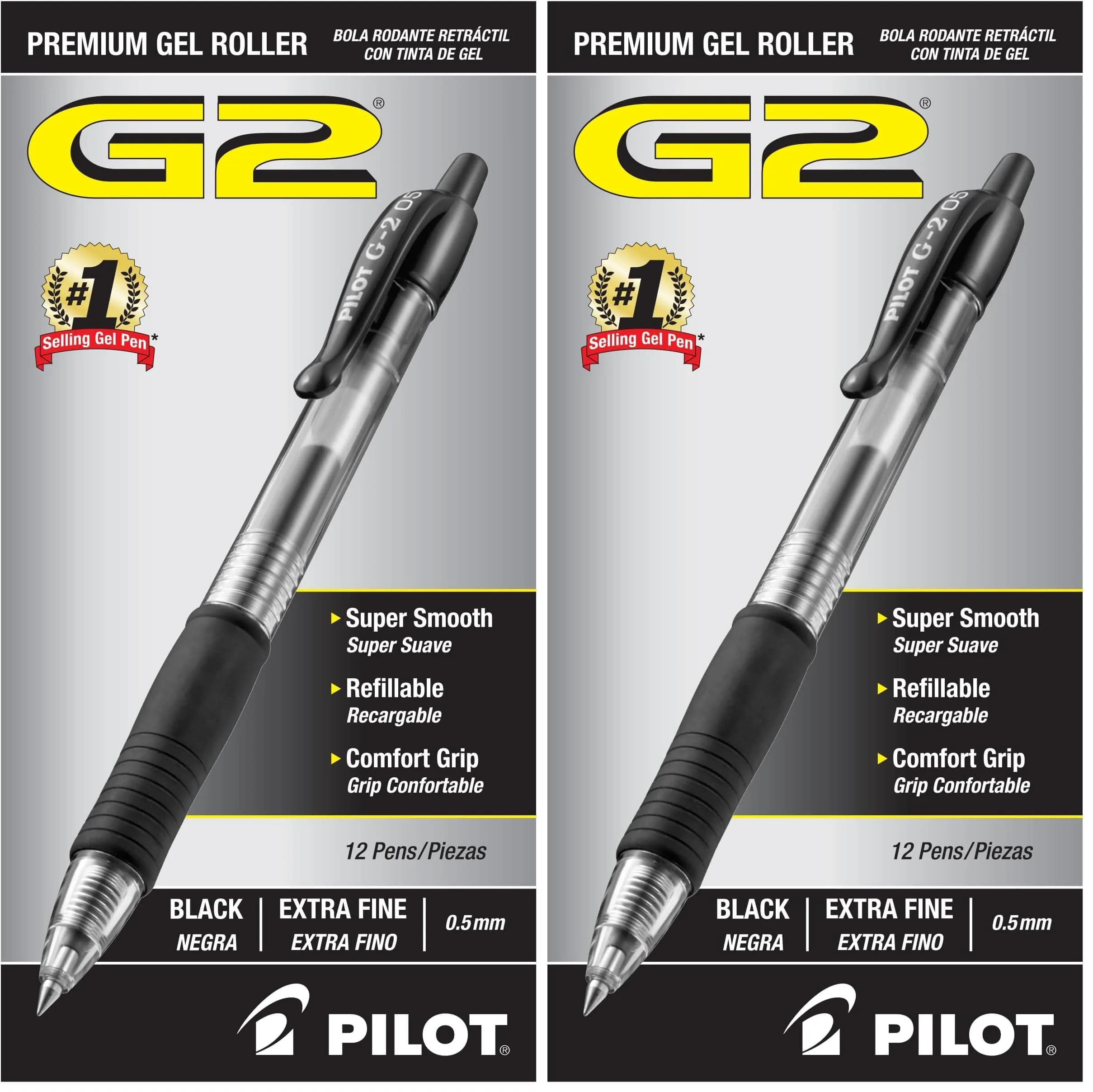 PILOT G2 Premium Gel Roller Pens, Extra Fine Point 0.5 mm, Black Ink, 24 Pens | Ideal for School, Journaling & Office Writing