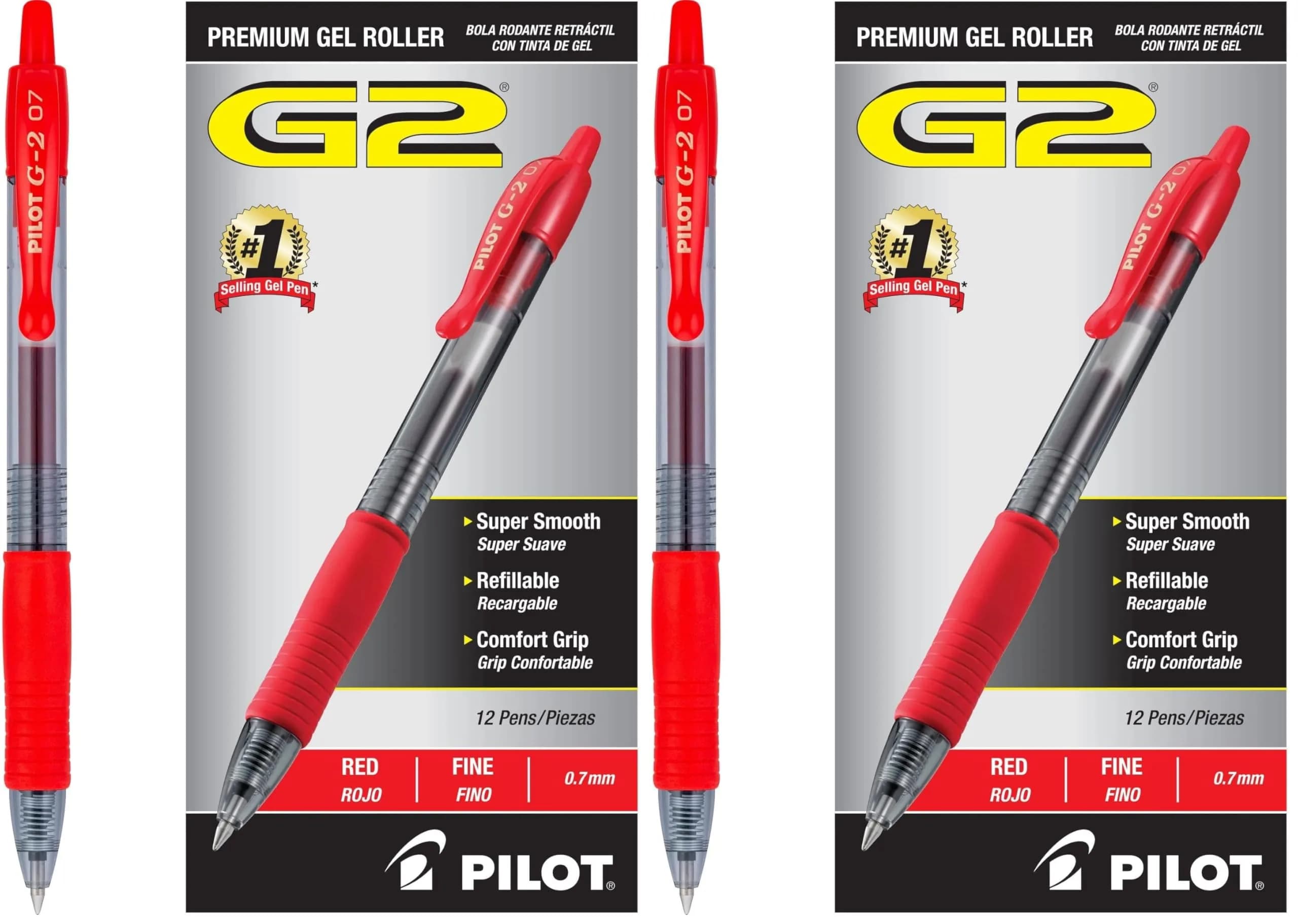 Pilot G2 Premium Gel Roller Pens, Fine Point 0.7 mm, Purple Ink, Pack of 12 | Smooth Ink Flow Writing Instrument — Red