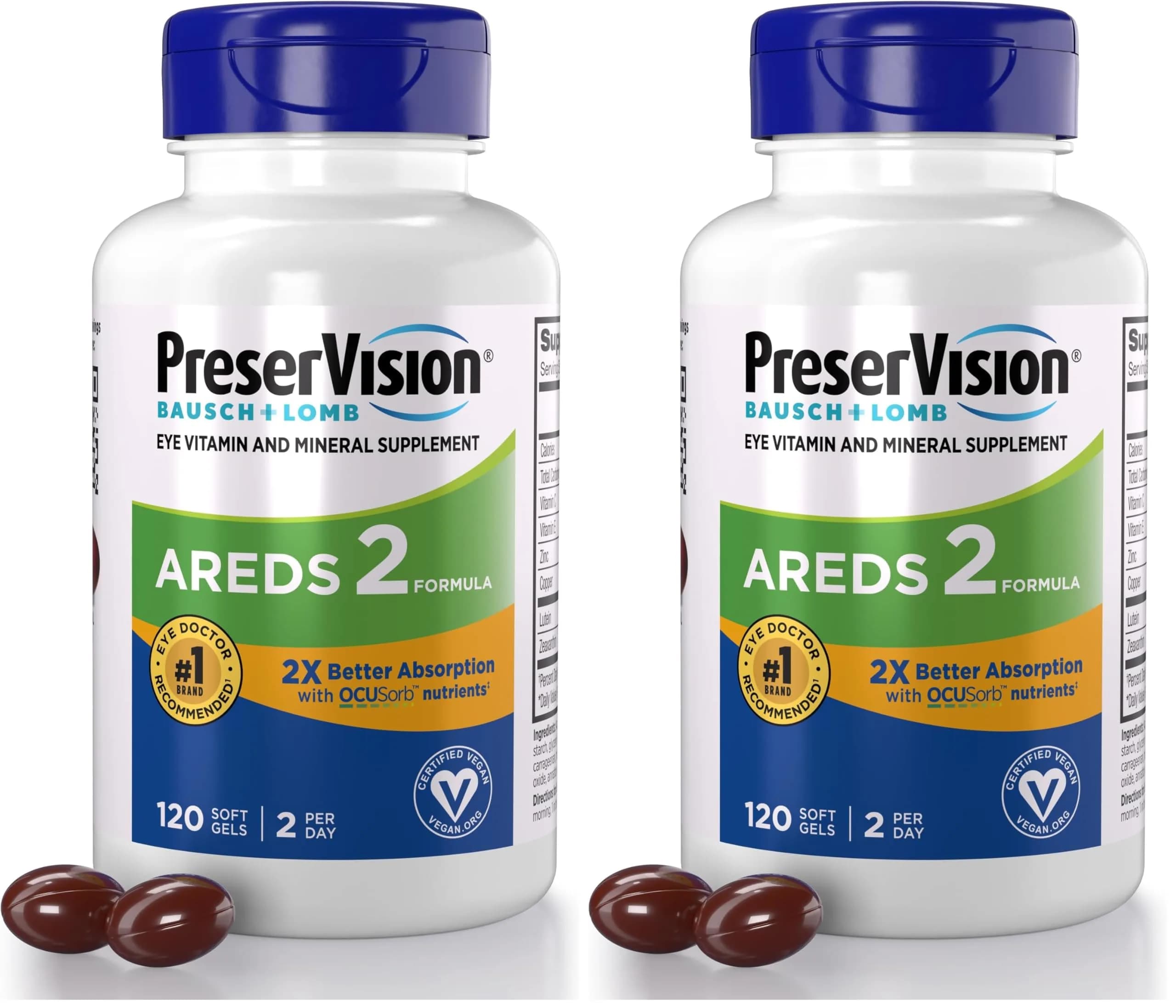 PreserVision AREDS 2 Vegan Soft Gels Eye Vitamin & Mineral Supplement 240 Count (Pack of 2) | Clinically Proven Eye Health Formula
