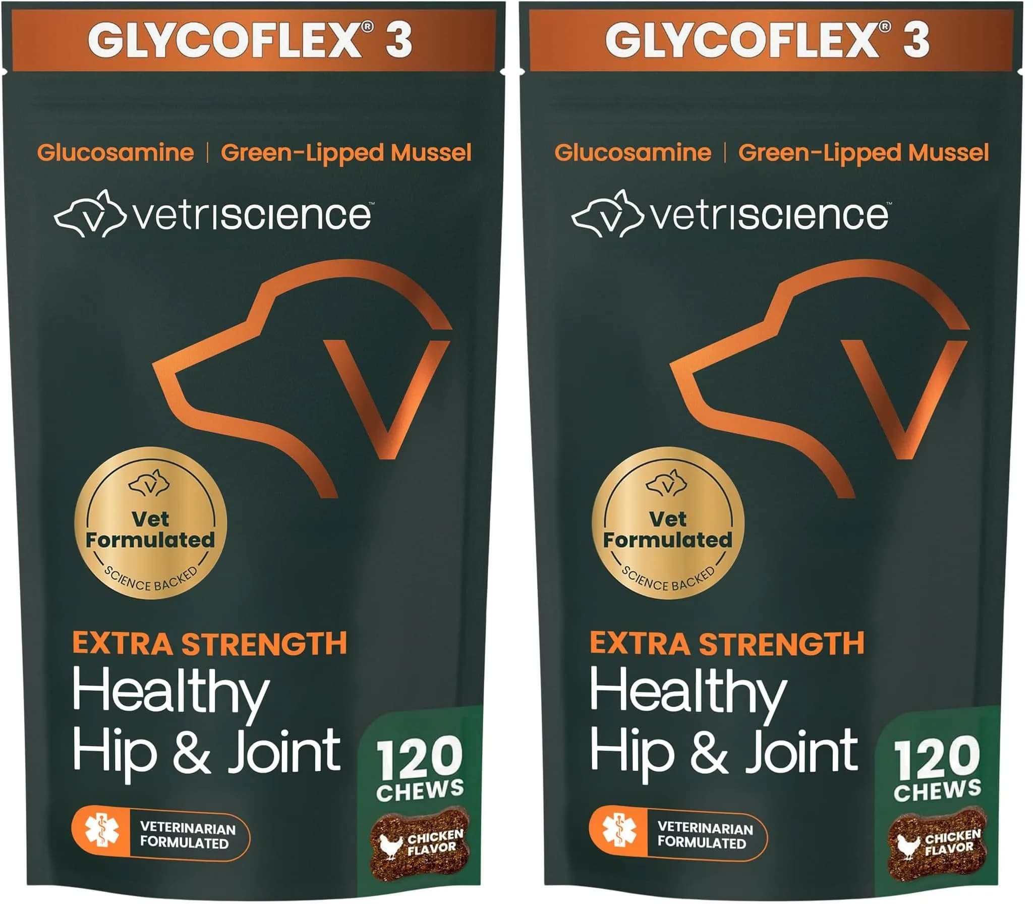 VetriScience Extra Strength Healthy Hip & Joint Chews for Dogs, GlycoFlex 3, 240 Chews (Pack of 2) | Advanced Joint Support for Mobility & Recovery - main product image