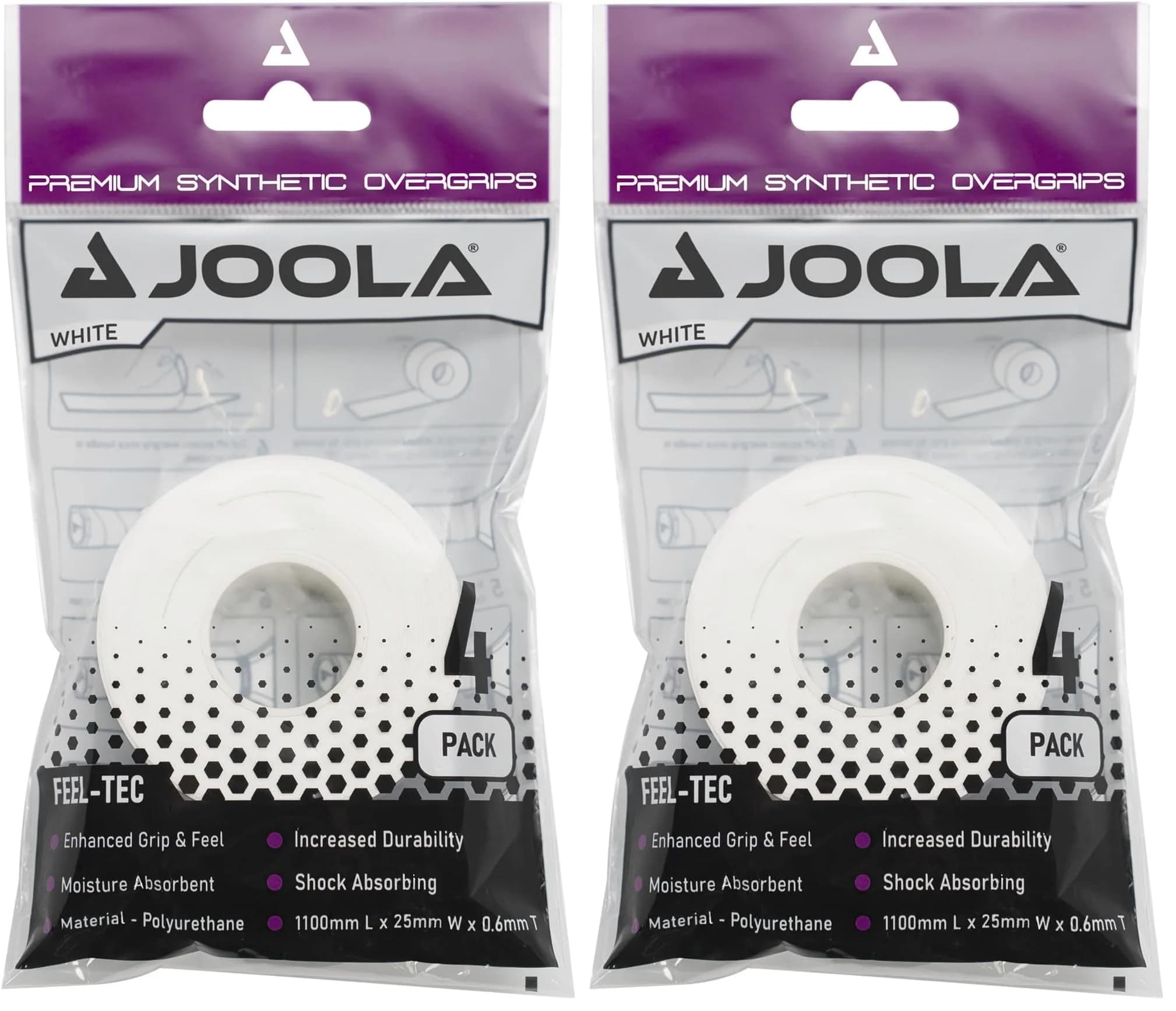 JOOLA White 4 Count (Pack of 2) Pickleball Overgrips | Tacky Feel & Moisture Absorbent for Enhanced Control - main product image