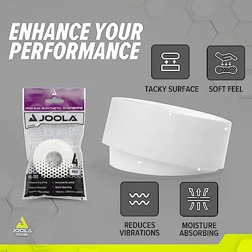 JOOLA White 4 Count (Pack of 2) Pickleball Overgrips | Tacky Feel & Moisture Absorbent for Enhanced Control thumbnail 4