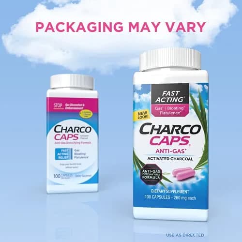 Charcocaps Fast Acting Gas Relief Activated Charcoal Capsules 200 Count (100 Count Pack of 2) | Drug-Free Detoxifying Formula for Bloating & Flatulence thumbnail 2