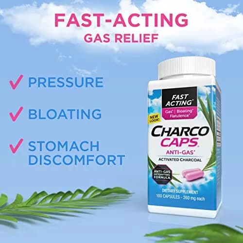 Charcocaps Fast Acting Gas Relief Activated Charcoal Capsules 200 Count (100 Count Pack of 2) | Drug-Free Detoxifying Formula for Bloating & Flatulence thumbnail 3