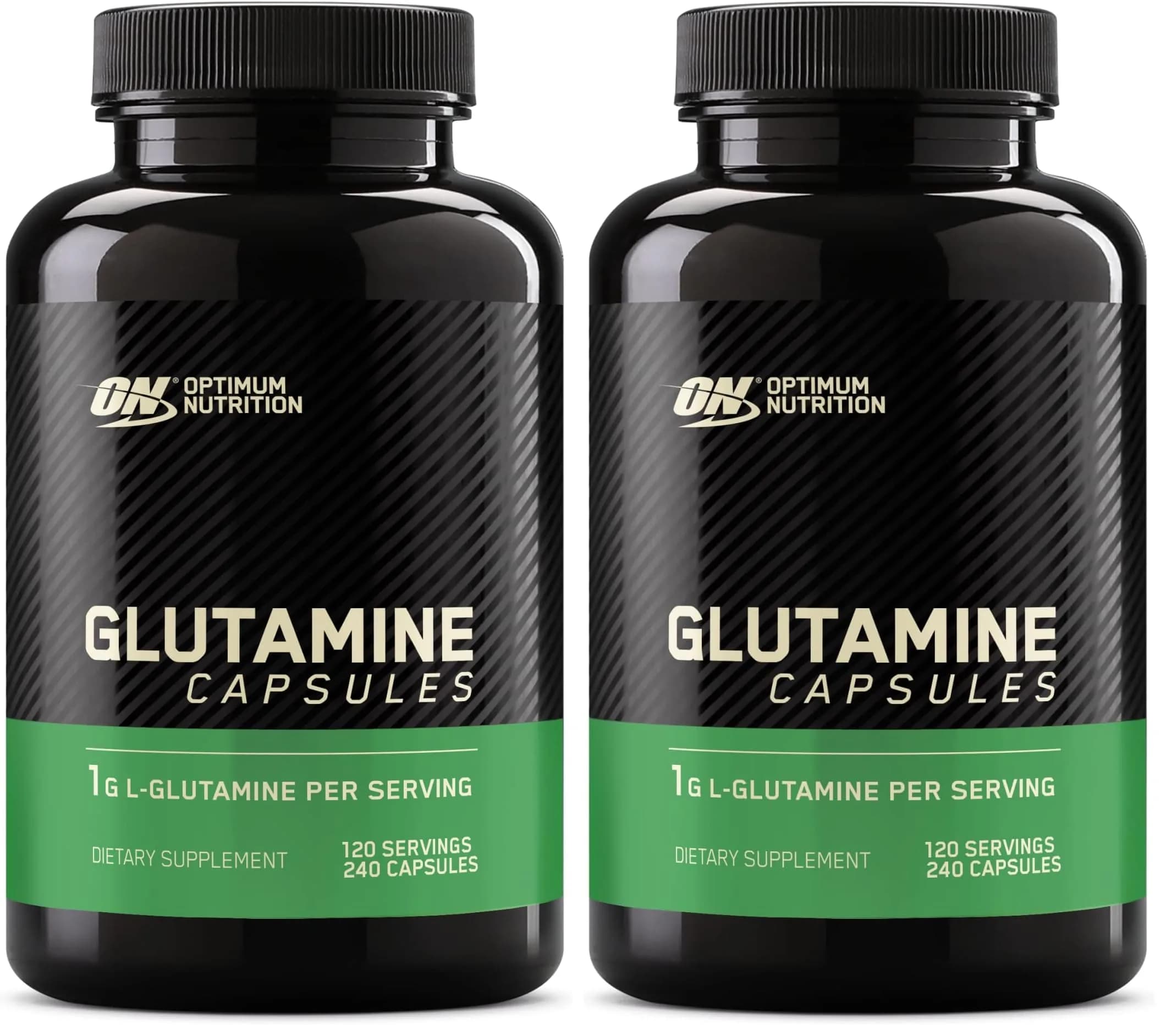 Optimum Nutrition L-Glutamine Muscle Recovery Capsules 1000mg 240 Count (Pack of 2) | High Protein Nutritional Supplement