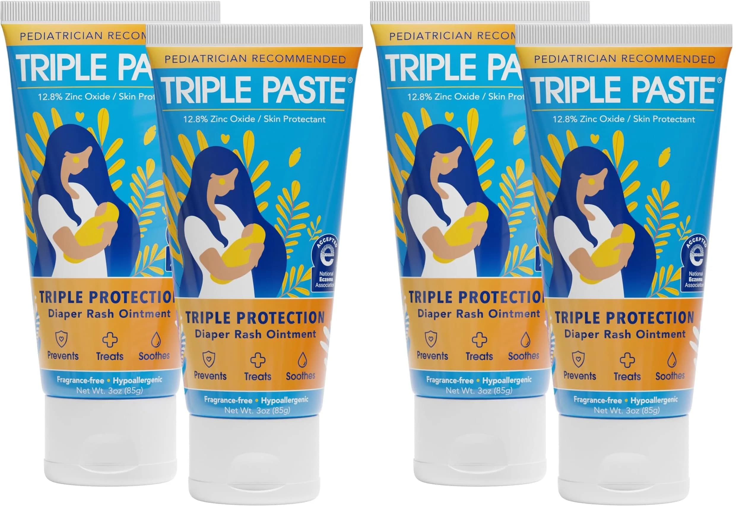 Triple Paste Diaper Rash Cream Zinc Oxide Baby Ointment 85g (3 oz) | Pediatrician Recommended Skin Protectant — 3 oz