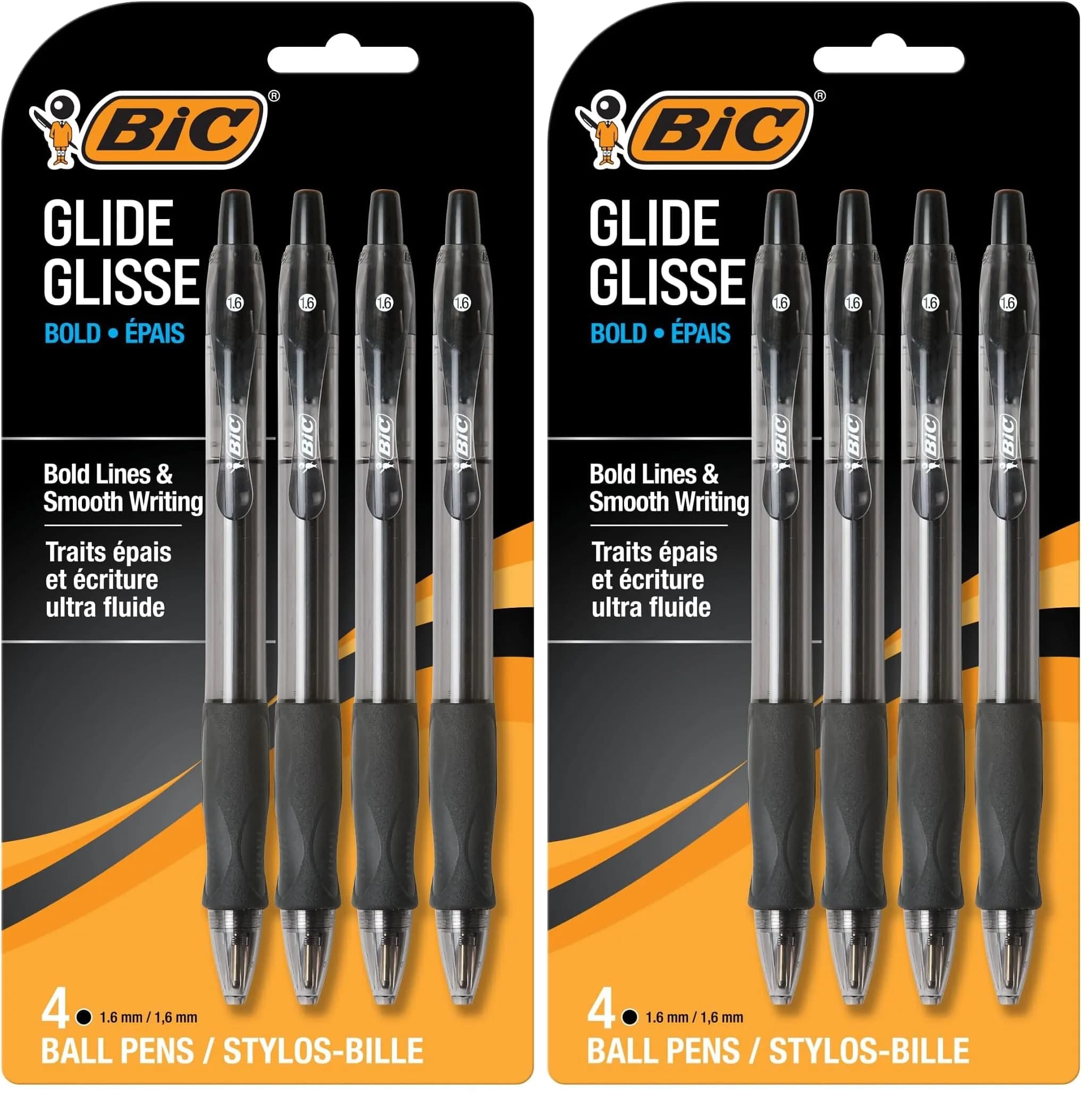 BIC Glide Bold Black Ballpoint Pens, 1.6mm Bold Point, 8 Count (Pack of 2) | Smooth Ink Flow — Black