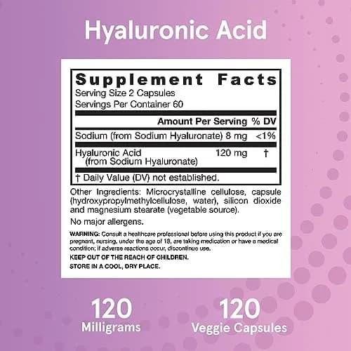 Jarrow Formulas Hyaluronic Acid 120 mg Veggie Capsules (240 Count, 120 mg per serving) | Skin Health Support thumbnail 6