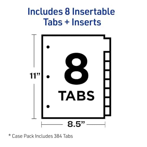 Avery Insertable Big Tab Binder Dividers, 16 Tabs (8 per set x 2 packs) | Multicolor, Gold-Reinforced Holes thumbnail 5