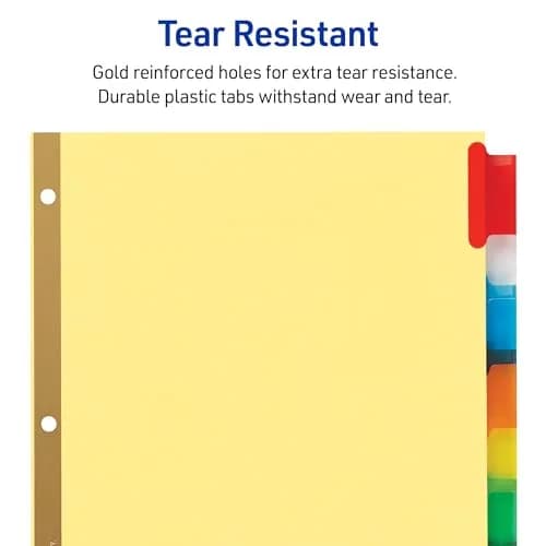Avery Insertable Big Tab Binder Dividers, 16 Tabs (8 per set x 2 packs) | Multicolor, Gold-Reinforced Holes thumbnail 6