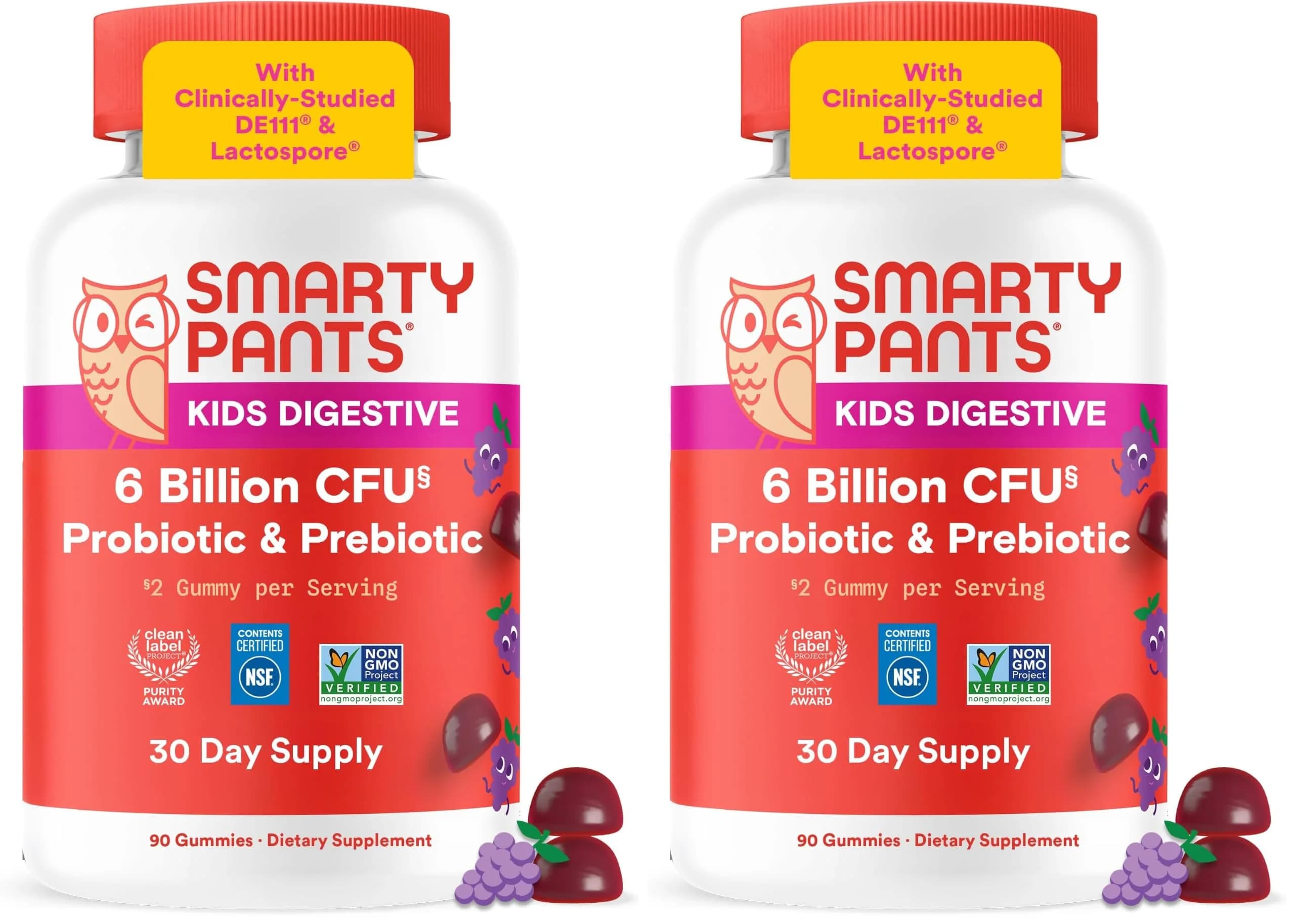 SmartyPants Kids Probiotic Gummies for Digestive Health 30 Count (2 Billion CFU) | Clinically Studied Probiotic for Gut Health & Immune Support — Grape Probiotic + Prebiotic