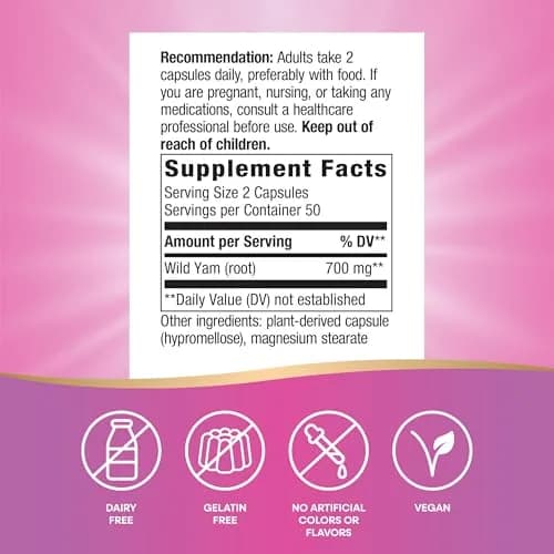 Nature's Way Wild Yam Root Capsules 700 mg per 2-Capsule Serving | Non-GMO Project Verified Vegan 100 Count (Pack of 2) thumbnail 5