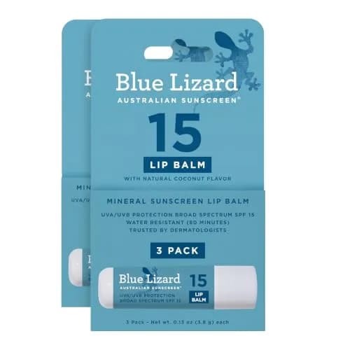 BLUE LIZARD Mineral SPF 15 Lip Balm 3-Pack | Broad Spectrum Sun Protection with Natural Coconut Flavor thumbnail 1