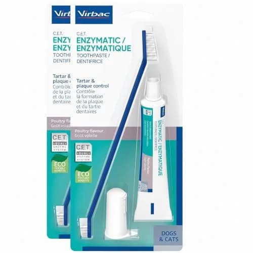 Virbac C.E.T. Oral Hygiene Kit for Dogs & Cats | Poultry Flavor Toothpaste & 2 Brushes (Pack of 2) | Vet-Recommended Dental Care thumbnail 1