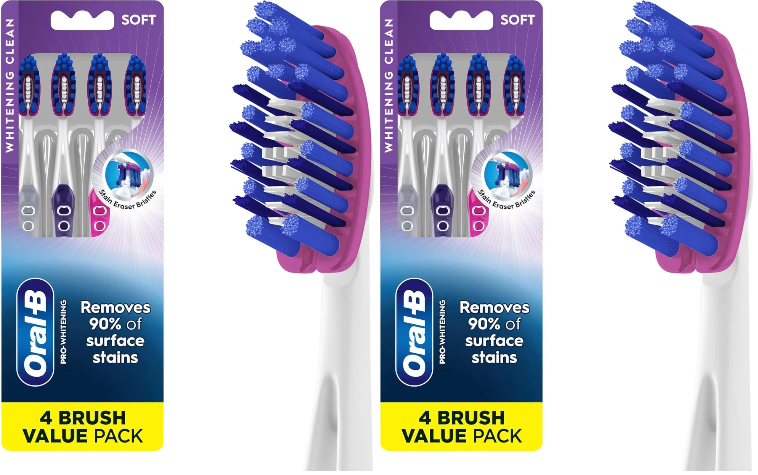 Oral-B 3D White Deep Stain Remover Toothbrushes, Soft Bristles, 8 Count (4 Count Pack of 2) | Removes 90% Surface Stains - main product image