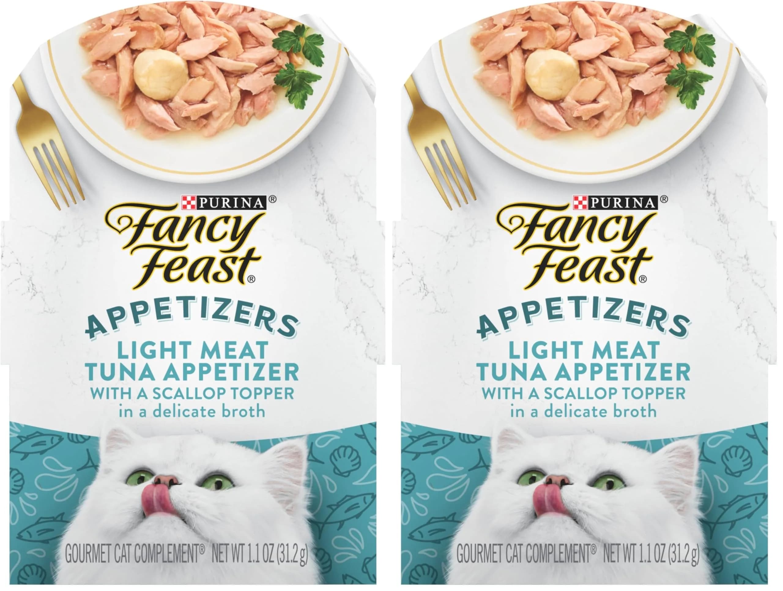 Fancy Feast Appetizers Tuna with Scallop Topper Wet Cat Food 1.1 oz (31g) Pouches, 10-Pack | Real Tuna & Scallop Broth — Light Meat Tuna & Scallop
