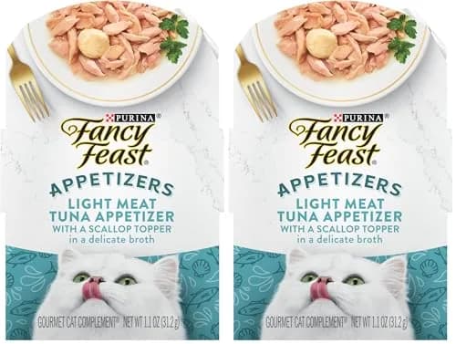 Fancy Feast Appetizers Light Meat Tuna & Scallop Cat Food Topper 1.1 oz Trays (Pack of 20) | Grain-Free Broth for Cats thumbnail 1