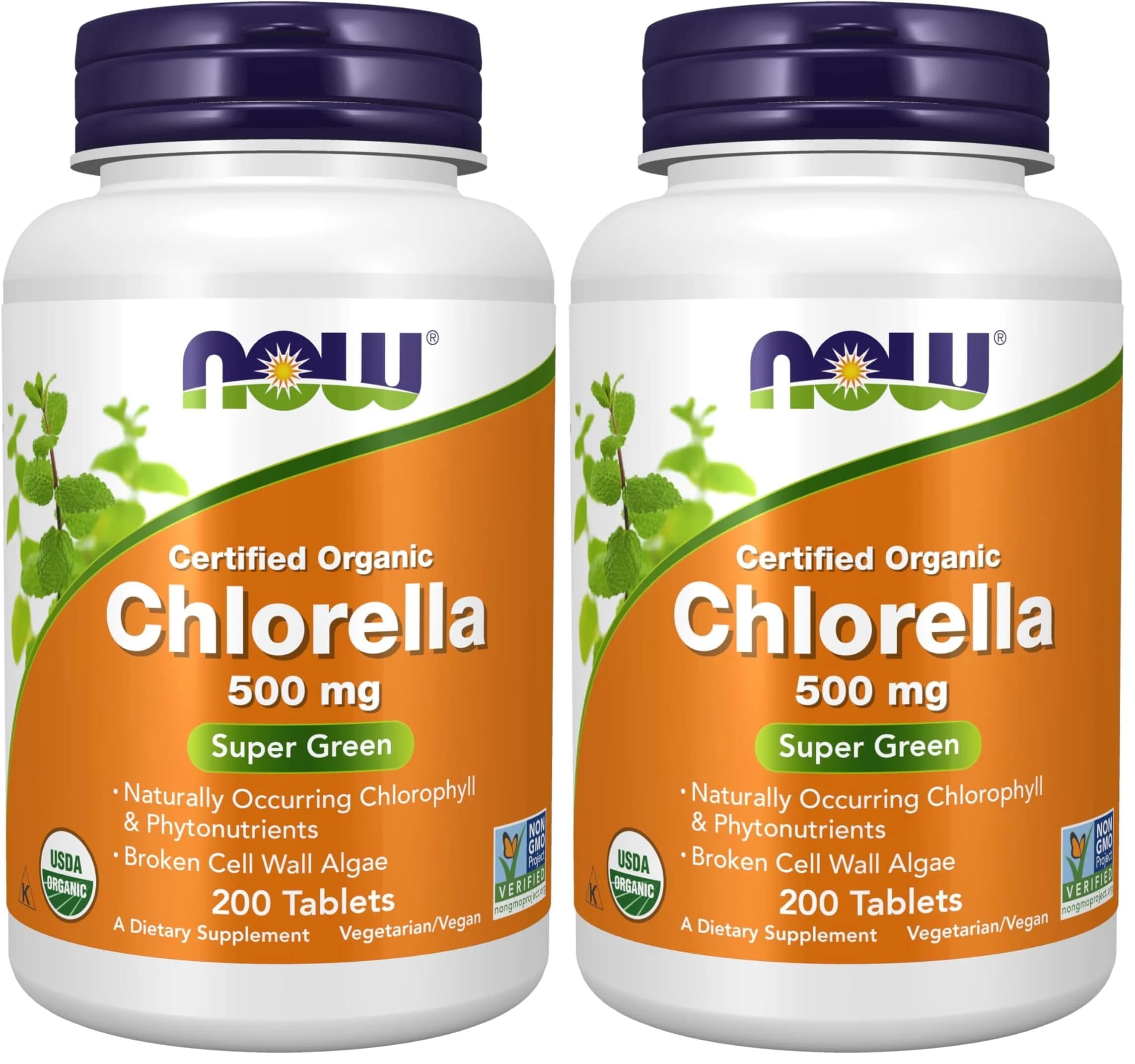 NOW Foods Organic Chlorella 500 mg Tablets (200 Count Pack of 2) | Vegan, Kosher, Non-GMO Super Green Supplement