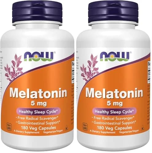 NOW Foods Melatonin 5 mg 360 Count (180 Capsules x 2) | Supports Healthy Sleep Cycles thumbnail 1