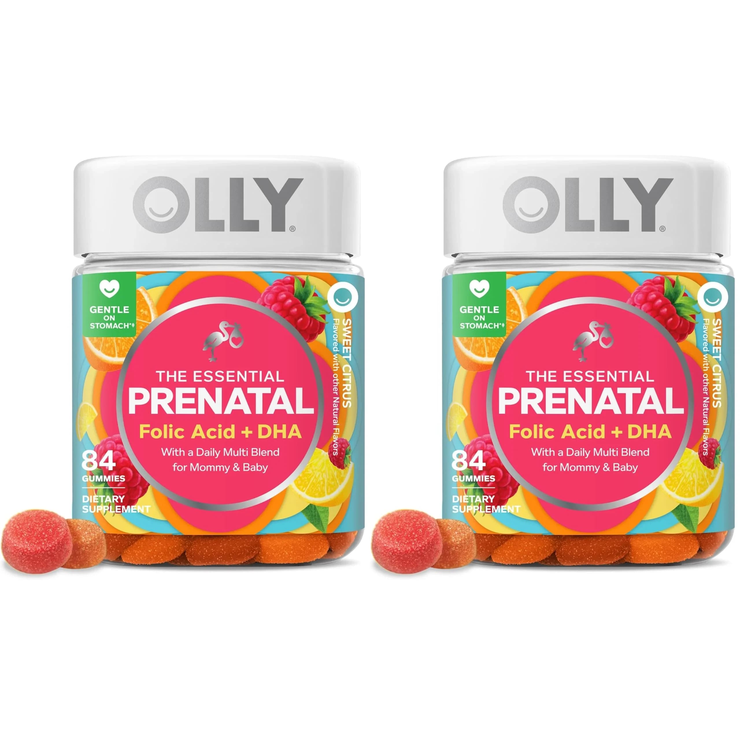 OLLY Prenatal Multivitamin Gummy, Daily Blend for Mommy & Baby - 84 Count | Supports Cellular Energy & Folic Acid for Baby's Growth — Pack of 2