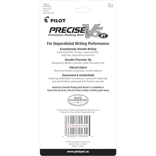 PILOT Precise V5 RT Rolling Ball Pens, 4 Count (Pack of 2) | Extra Fine Point 0.5mm, Black/Blue/Red/Green thumbnail 2