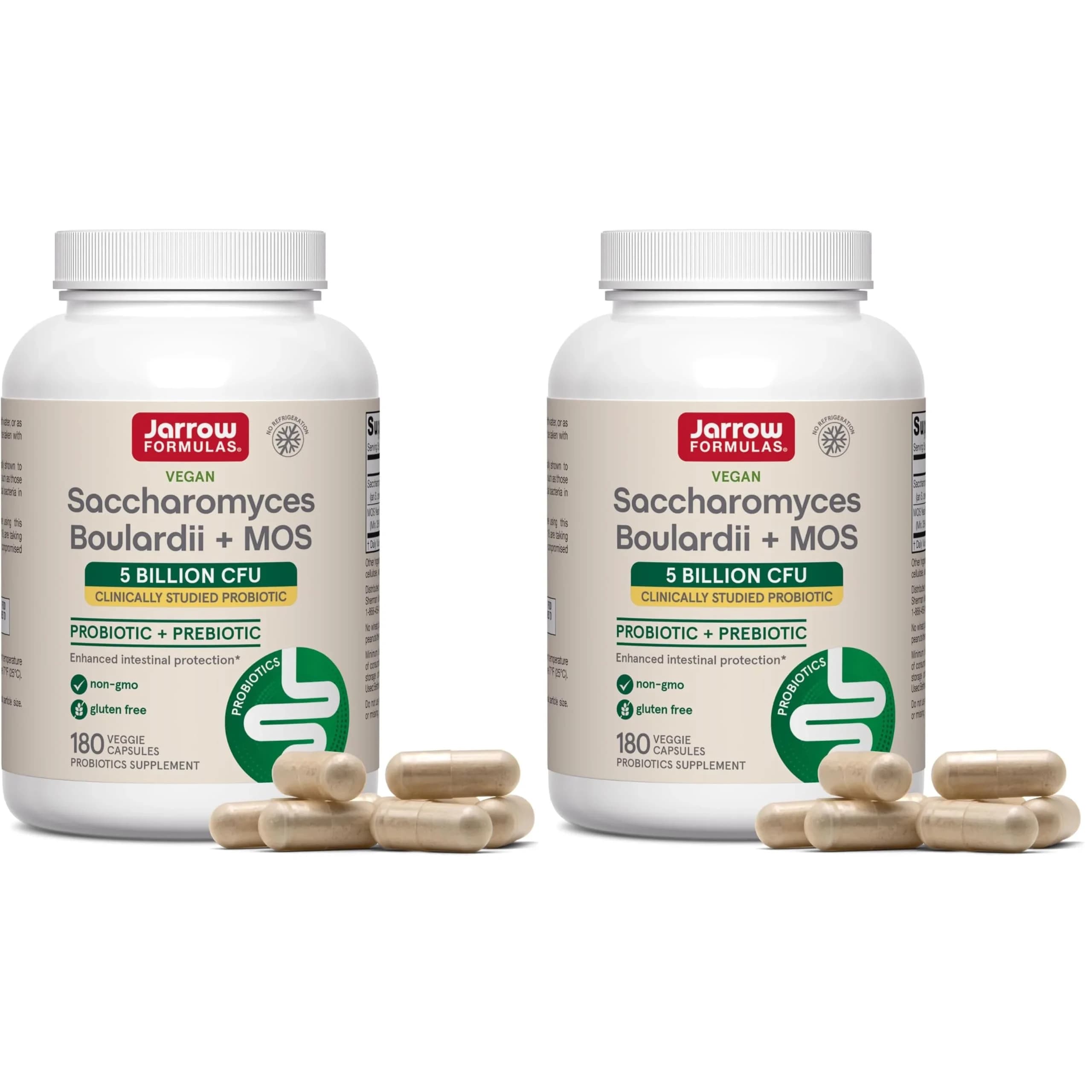Jarrow Formulas Saccharomyces Boulardii + MOS Probiotic 5 Billion CFU 360 Count (Pack of 2) | Digestive Health Support