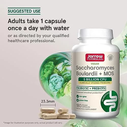 Jarrow Formulas Saccharomyces Boulardii + MOS Probiotic 5 Billion CFU 360 Count (Pack of 2) | Digestive Health Support thumbnail 7