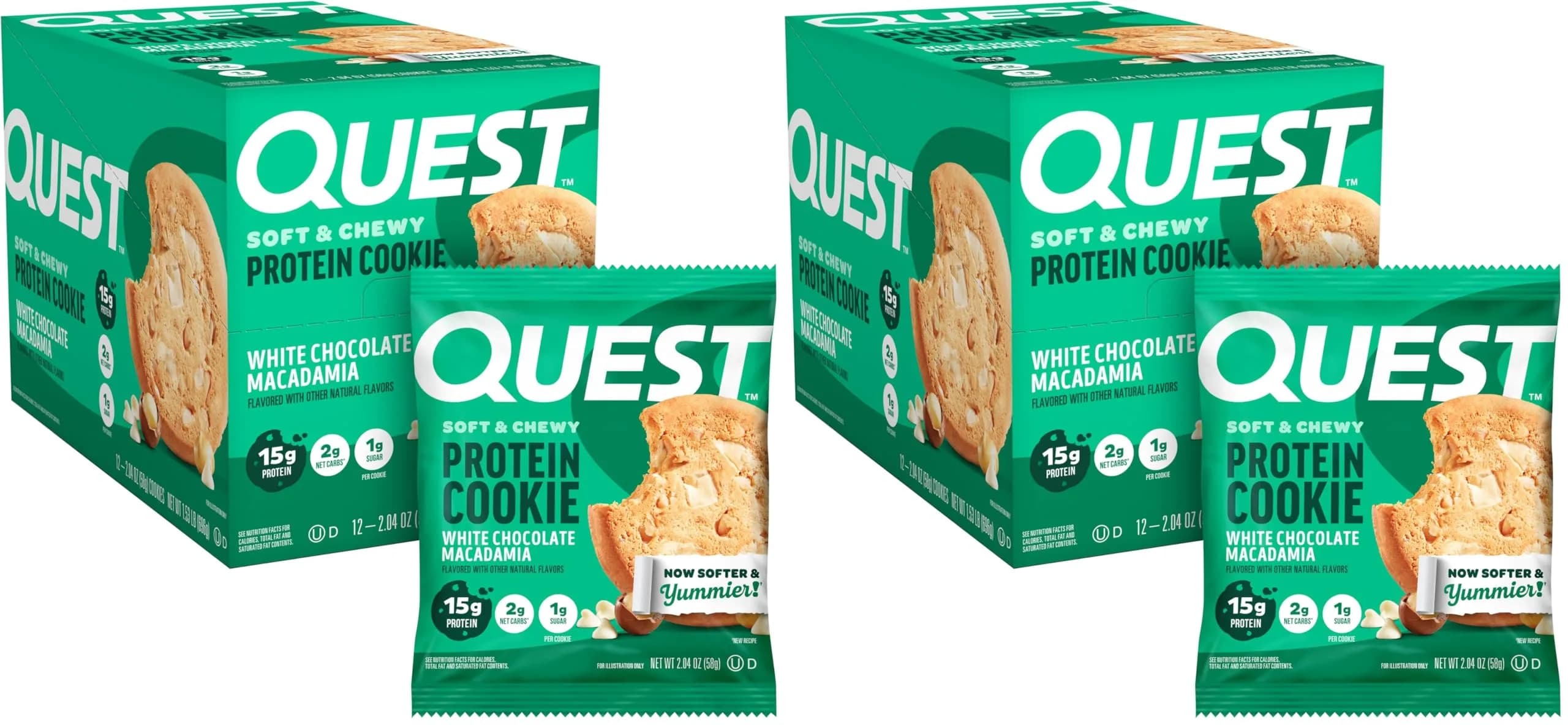 Quest Nutrition White Chocolate Macadamia Cookie 24 Cookies (1.36 kg / 48 oz) | 15g Protein, 1g Sugar, 2g Net Carbs