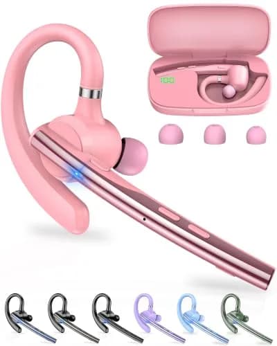 New Bee Bluetooth Headset V5.1 Pink | 72H Talk Time Dual Mic with Charging Case thumbnail 1