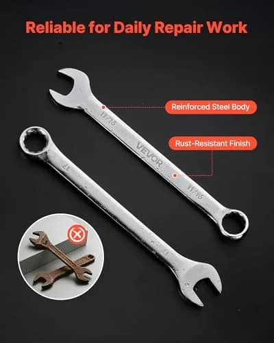 VEVOR Combination Wrench Set, 42-Piece SAE & Metric, Carbon Steel, 12-Point Box & 15° Angled Open End, for Household & Auto Repairs thumbnail 5