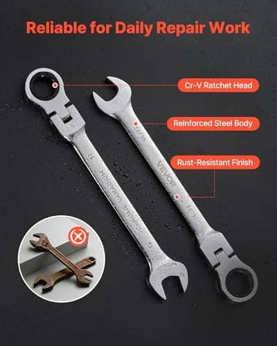 VEVOR Flex-Head Ratcheting Wrench Set, 30-Piece SAE & Metric, 72 Teeth, Cr-V Steel, for Household & Auto Repairs thumbnail 5