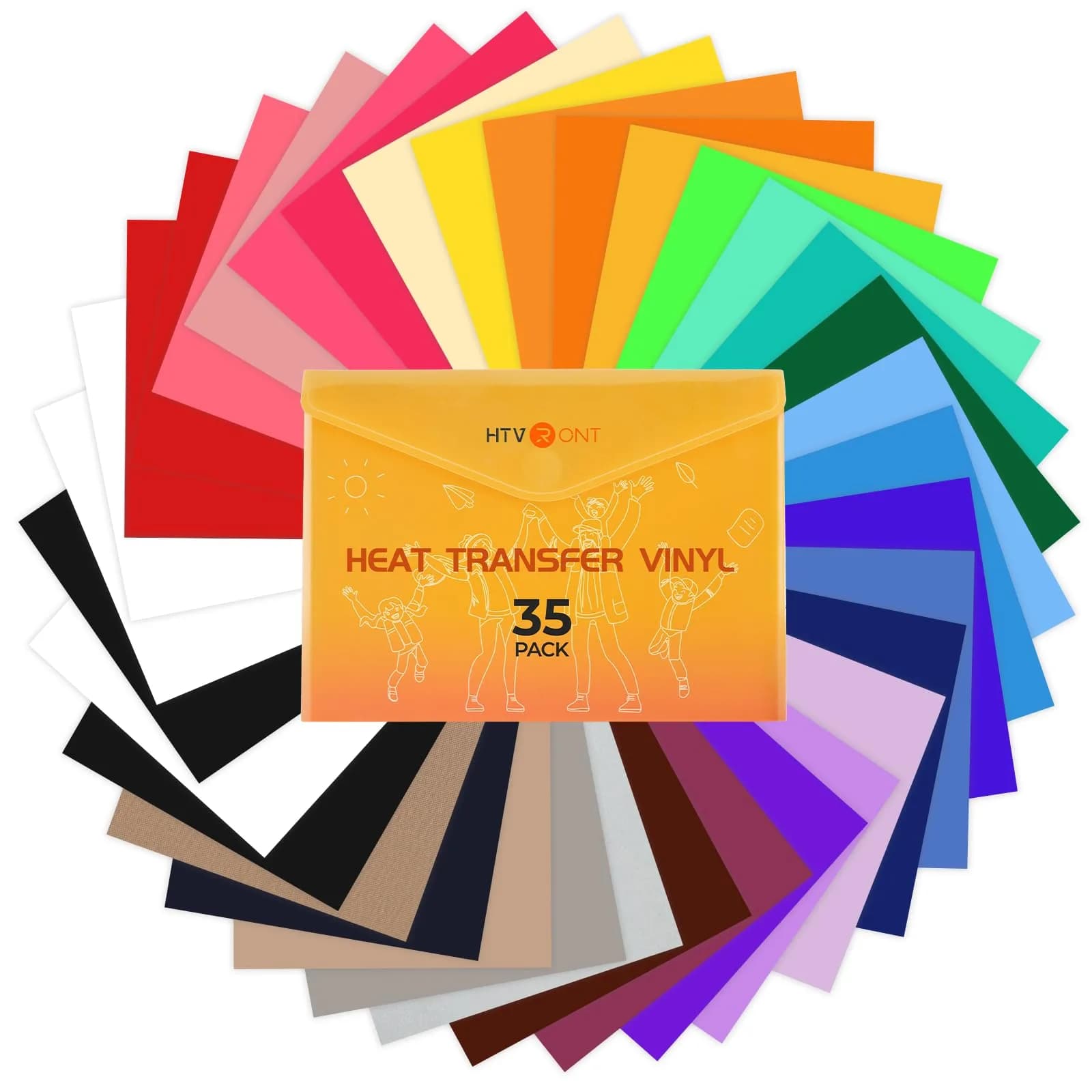 HTVRONT HTV Heat Transfer Vinyl 35 Pack 12" x 10" | 30 Assorted Colors & Teflon Sheet - main product image