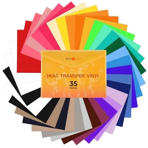 HTVRONT HTV Heat Transfer Vinyl 35 Pack 12" x 10" | 30 Assorted Colors & Teflon Sheet thumbnail 1