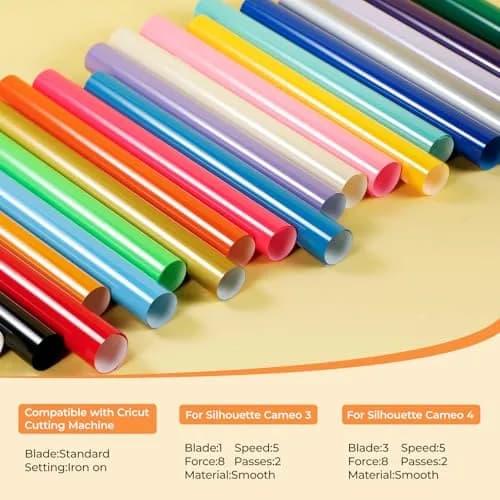HTVRONT HTV Heat Transfer Vinyl 35 Pack 12" x 10" | 30 Assorted Colors & Teflon Sheet thumbnail 7