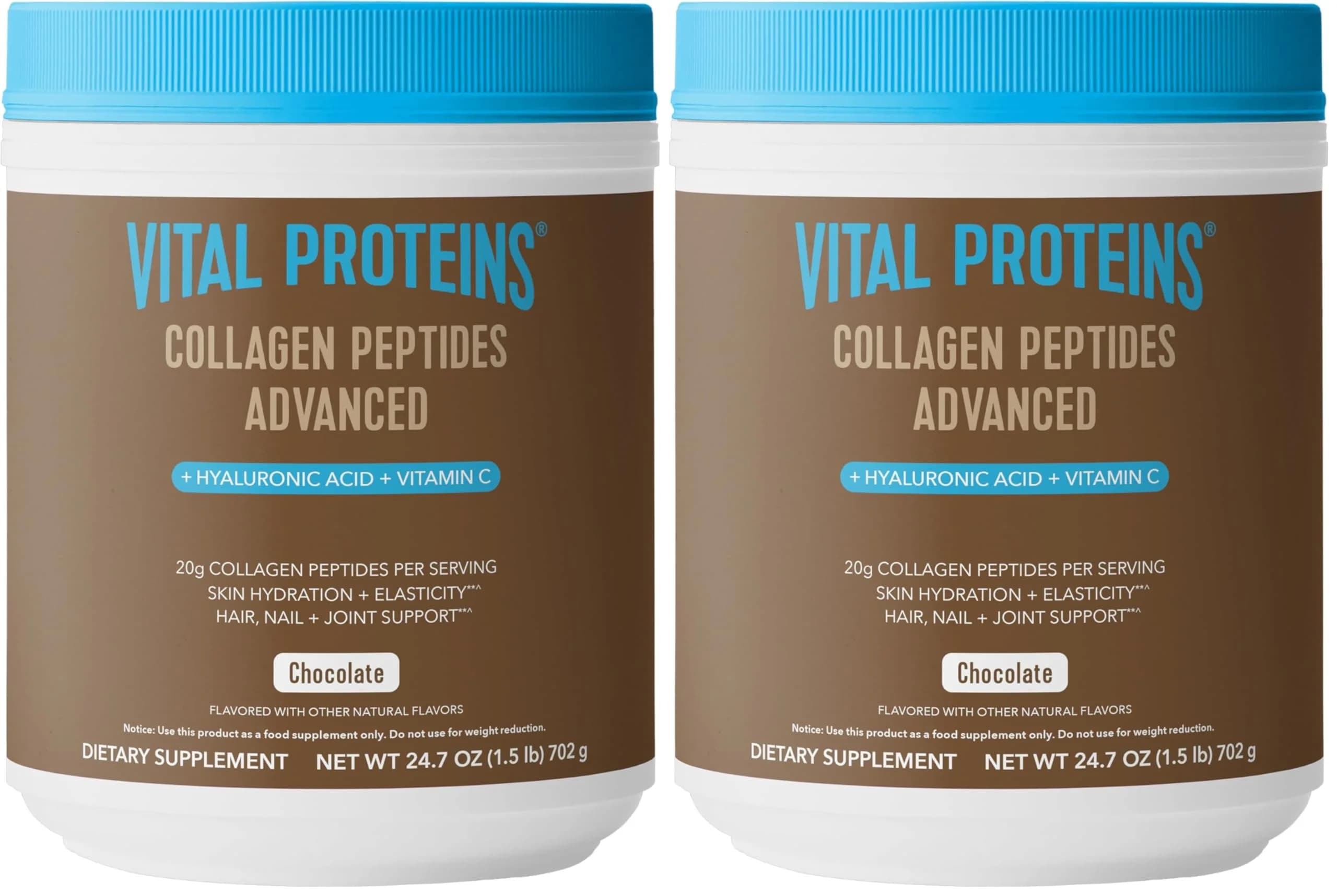 Vital Proteins Collagen Peptides Advanced Chocolate Powder 1.44 kg (49.4 oz) | Hydrolyzed Peptides with Hyaluronic Acid & Vitamin C — Chocolate / 1.44 kg